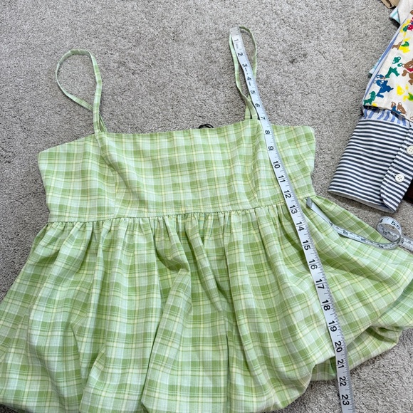 NWT Another Girl Women’s Gingham Bubble Hem Peplum Tank Top Sleeveless Green S - Picture 13 of 13